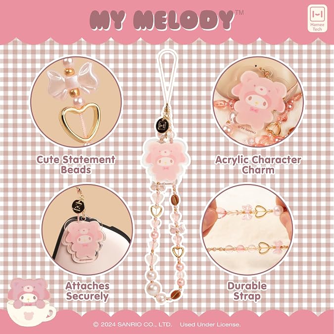 iFace Hello Kitty and Friends Beaded Wristlet Universal Charm Strap [Latte Bear Series] Cute Wrist Strap for Cell Phone Camera Keys AirPods