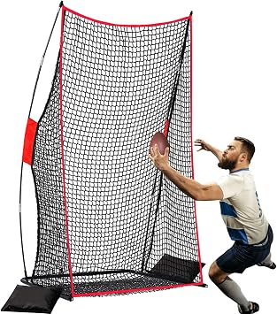 Football Kicking Net Throwing Target - 4x7FT Heavy Duty Iron Base for Backyard Practice Portable Quarterback Training for Youth with Sandbags