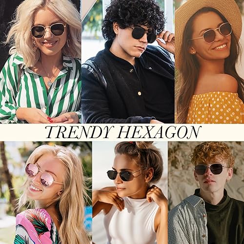 Miniatura 2 de Sunier Lentes de sol polarizados para mujeres y hombres, gafas de sol cuadradas de moda, lentes de sol ultraligeras hexagonales de metal, protección