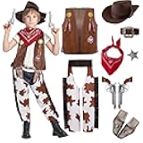 Kids Boys Cowboy Costume, West Boy Sheriff Outfit with Hat Accessories Halloween 3-10Y