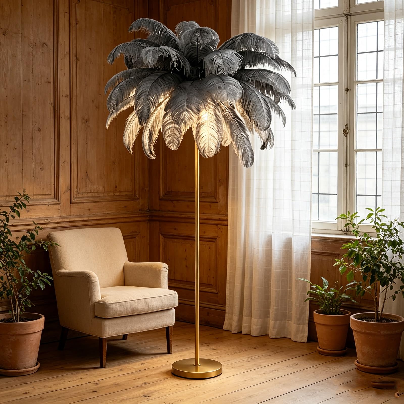LCNDKF Elegant Fluffy Feather Floor Lamp