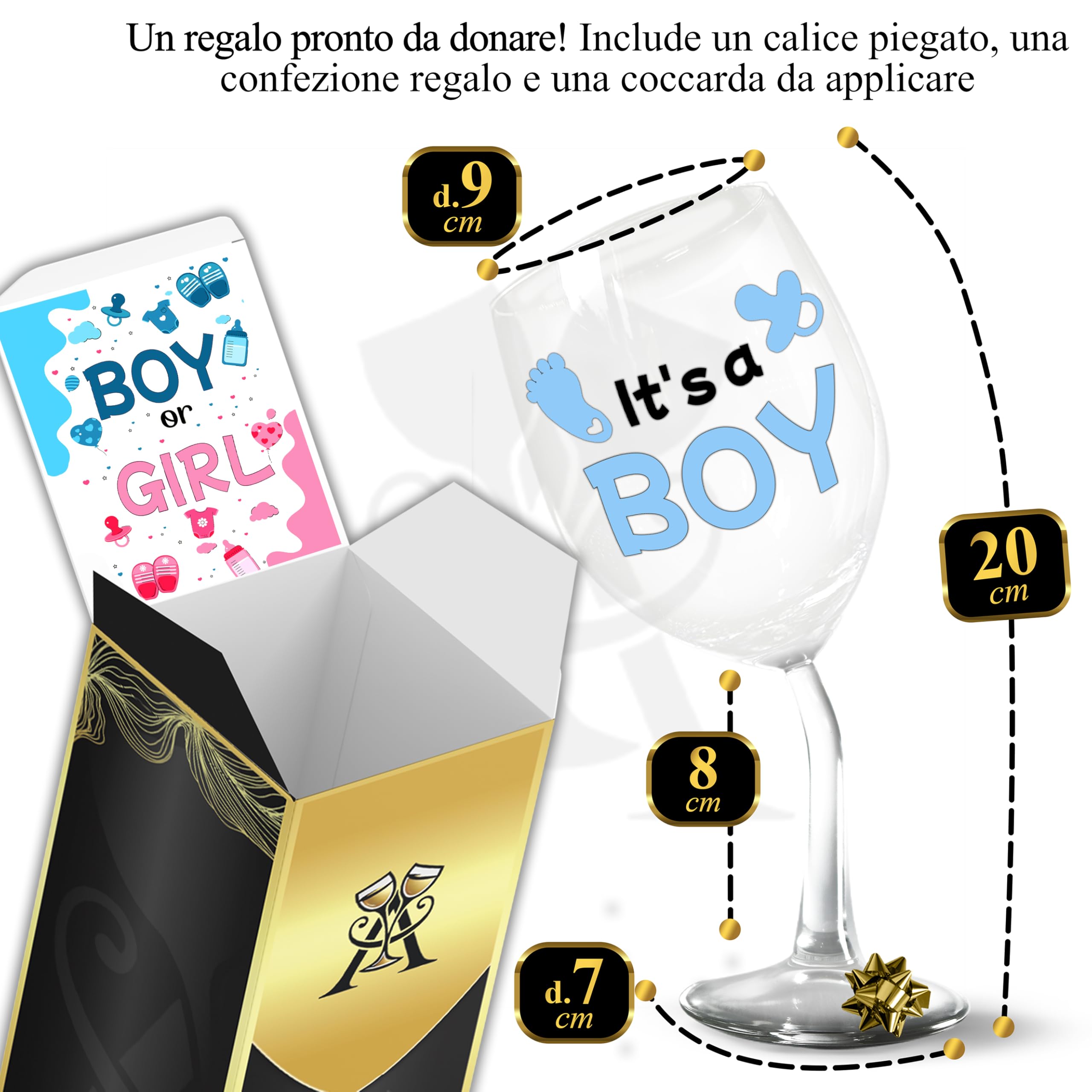Calice Vino Personalizzato Piegato Baby Shower - Un Modo Originale Per Rivelare Il Sesso Del Tuo Bambino - Boy Or Girl?