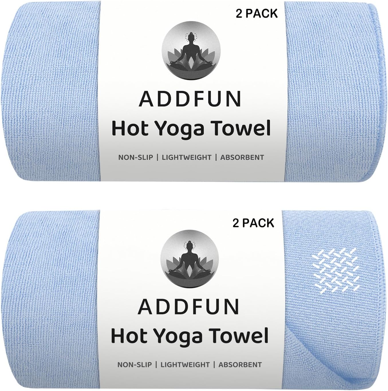 Hot Yoga Towel, 2 Pack Yoga Mat Towel Yoga Towels for Hot Yoga Non Slip with Grip Dots Sweat Absorbent Microfiber Pilates Towel for Bikram Exercise and Fitness