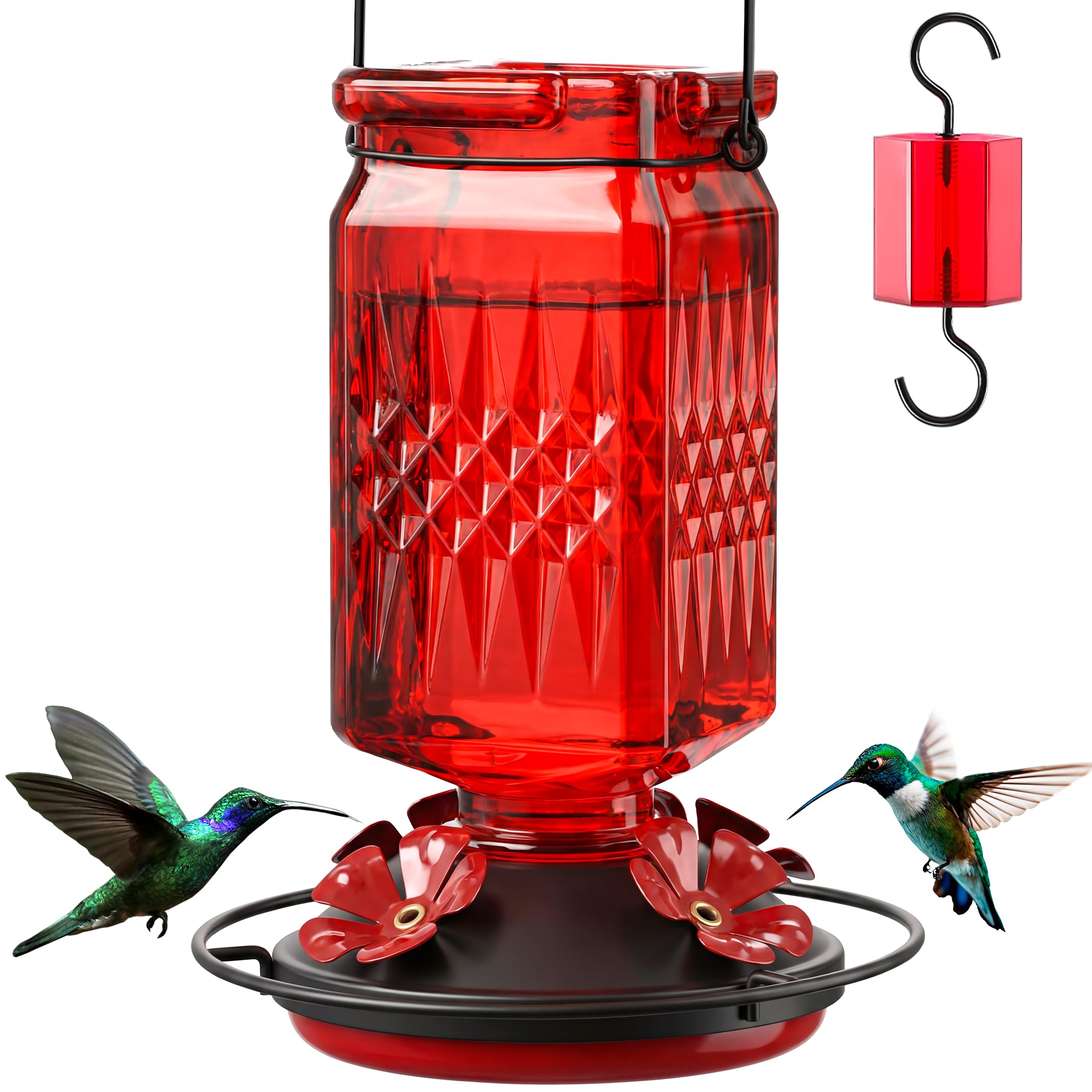 Tegarbed 20oz Glass Hummingbird Feeder