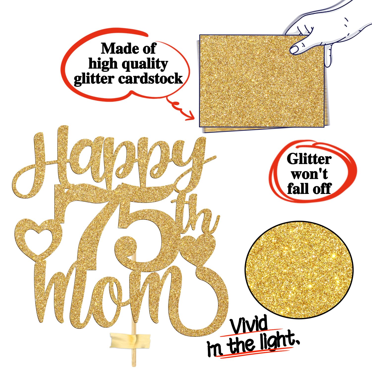 Sottobicchiere Con Scritta 'Happy 75th Birthday Mum', MDF Rigido Lucido, 9x9 Cm, Regalo Per I 75 Anni Della Mamma