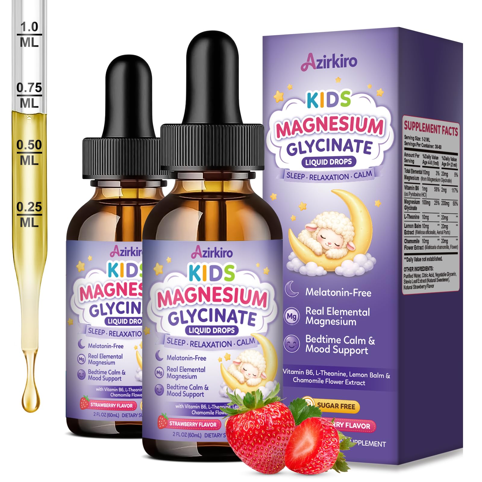 Magnesium for Kids Magnesium Glycinate Liquid Drops for Kids Sleep, 4 fl oz Strawberry 2 Fl Oz (Pack of 2)