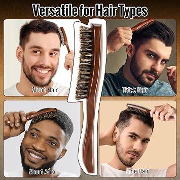 Hair Styling Combs and Brush Set For Men, Boar Bristle Hair Brush Beard Brush for Smoothing & Detangling, Mens Styling Combs For Quiff, Pompadour, Slicked-back, Fauxhawk, Undercut