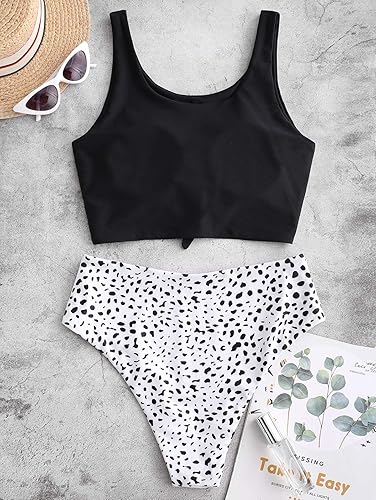 Miniatura 3 de ZAFUL Women's High Waisted Bikini Scoop Neck Swimsuit Two Pieces Bathing Suit
