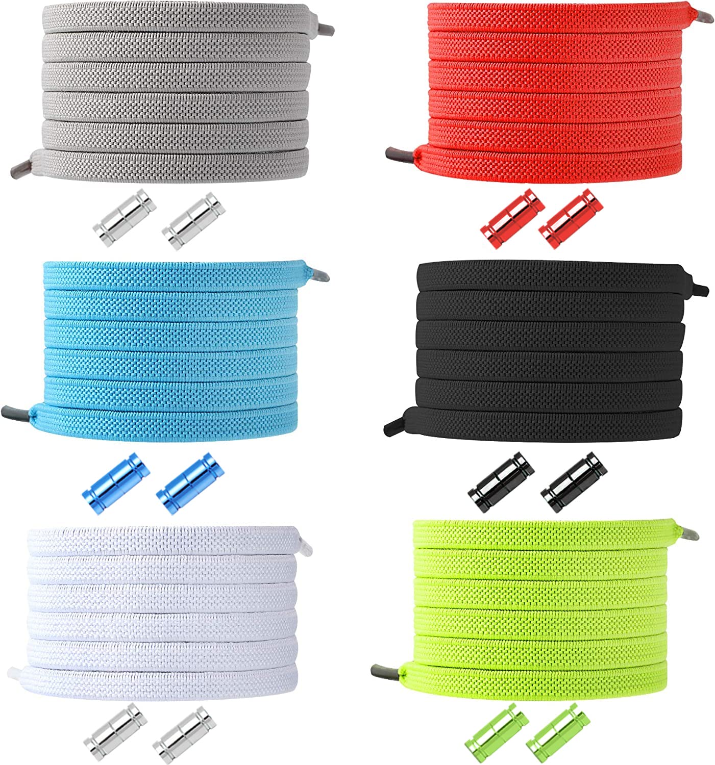 VOCOOL 6 Pairs No Tie Elastic Shoe Lace Elastic Tieless Shoelace, One Size Fits All Adult and Kids, 6 Colors