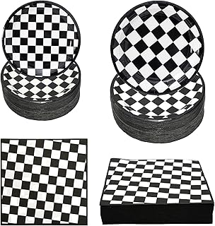 180PCS Race Car Party Supplies Set Serve 60 | Black and White Checkered Flag Paper Plates and Napkins Kit Includes Dinner Plates, Dessert Plates, Napkins | Perfect for Racing Party Birthday Decoration