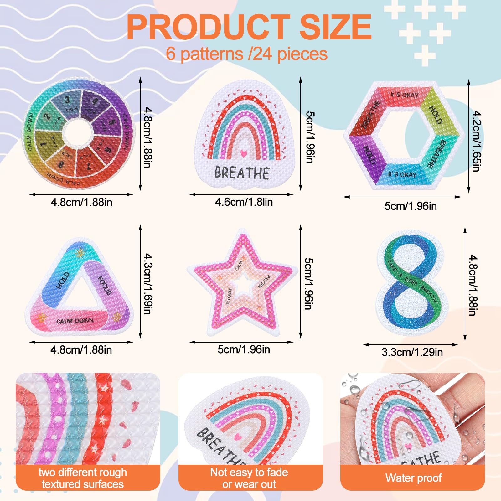 Ptwola 24 Pcs Anxiety Sensory Stickers Reusable Mental Health Stickers Textured Surface Calm Strips Adhesives Anxiety Calm Stickers Anxiety Relief Items for School Office Classroom Adults Teens - Image 2