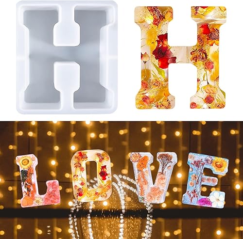 Miniatura 23 de Molde de letras grandes de 7 pulgadas para resina, 26 moldes epoxi del alfabeto en mayúsculas, molde del alfabeto grande de la A a la Z para hacer