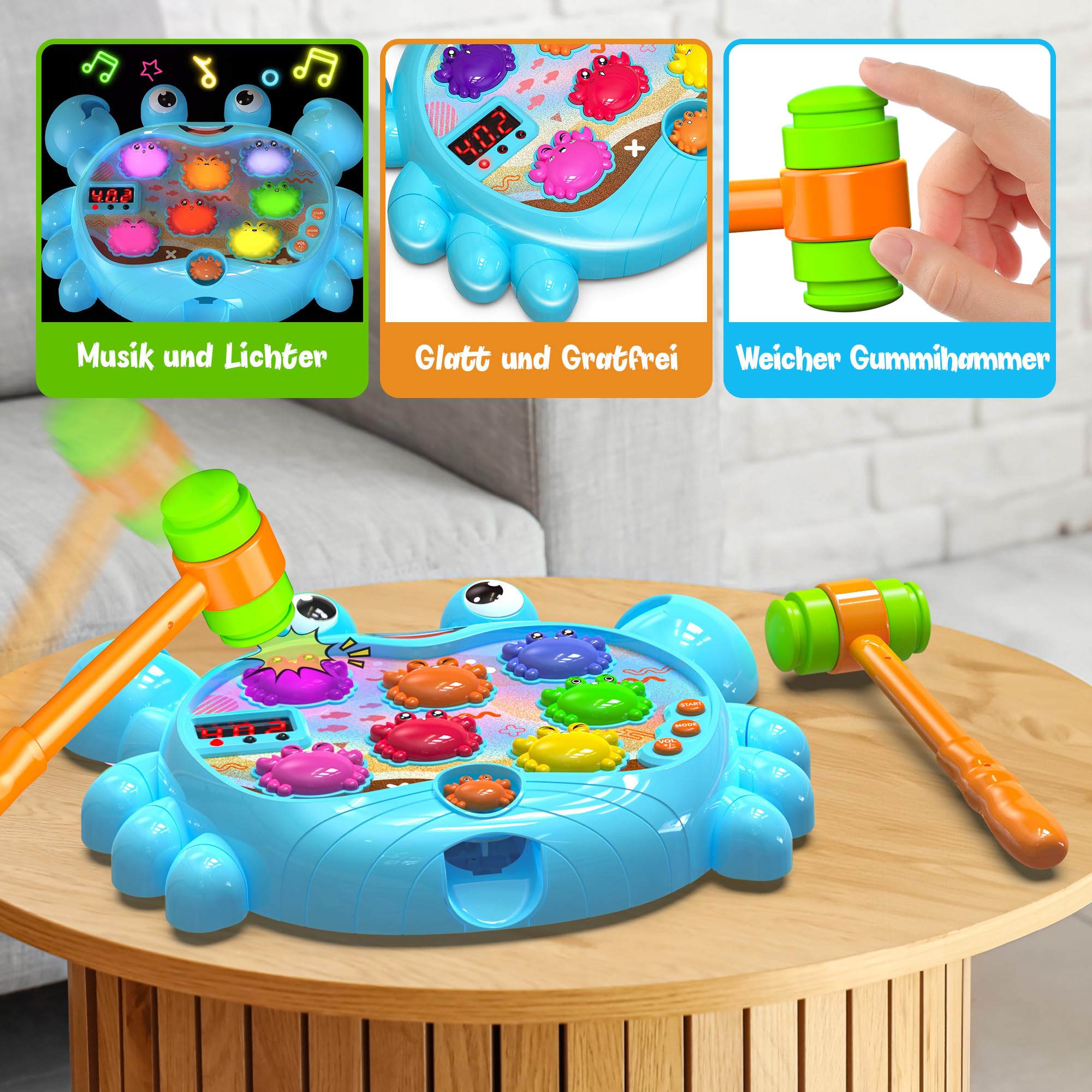 Hot Bee Spielzeug für 2 3 4 5 6 Jahre Alten Jungen Baby Spielzeug Kinderspielzeug für Kinder Frühes Lernen Whack A Krabbe Spiel für Kleinkinder mit Sound&Light Geburtstagsgeschenke Hämmern