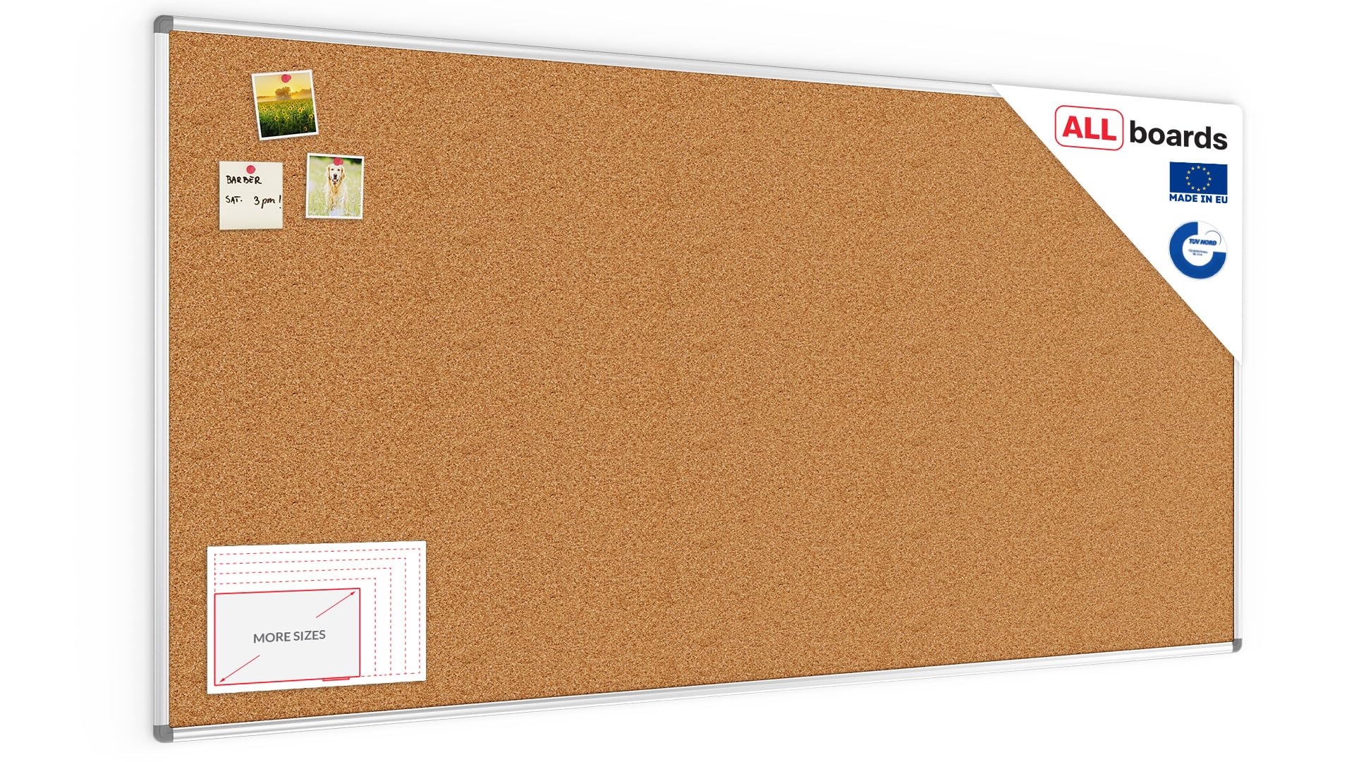 ALLboards Cork Board with Aluminium Frame 200x100cm, Corkboard Bulletin Board Notice Board