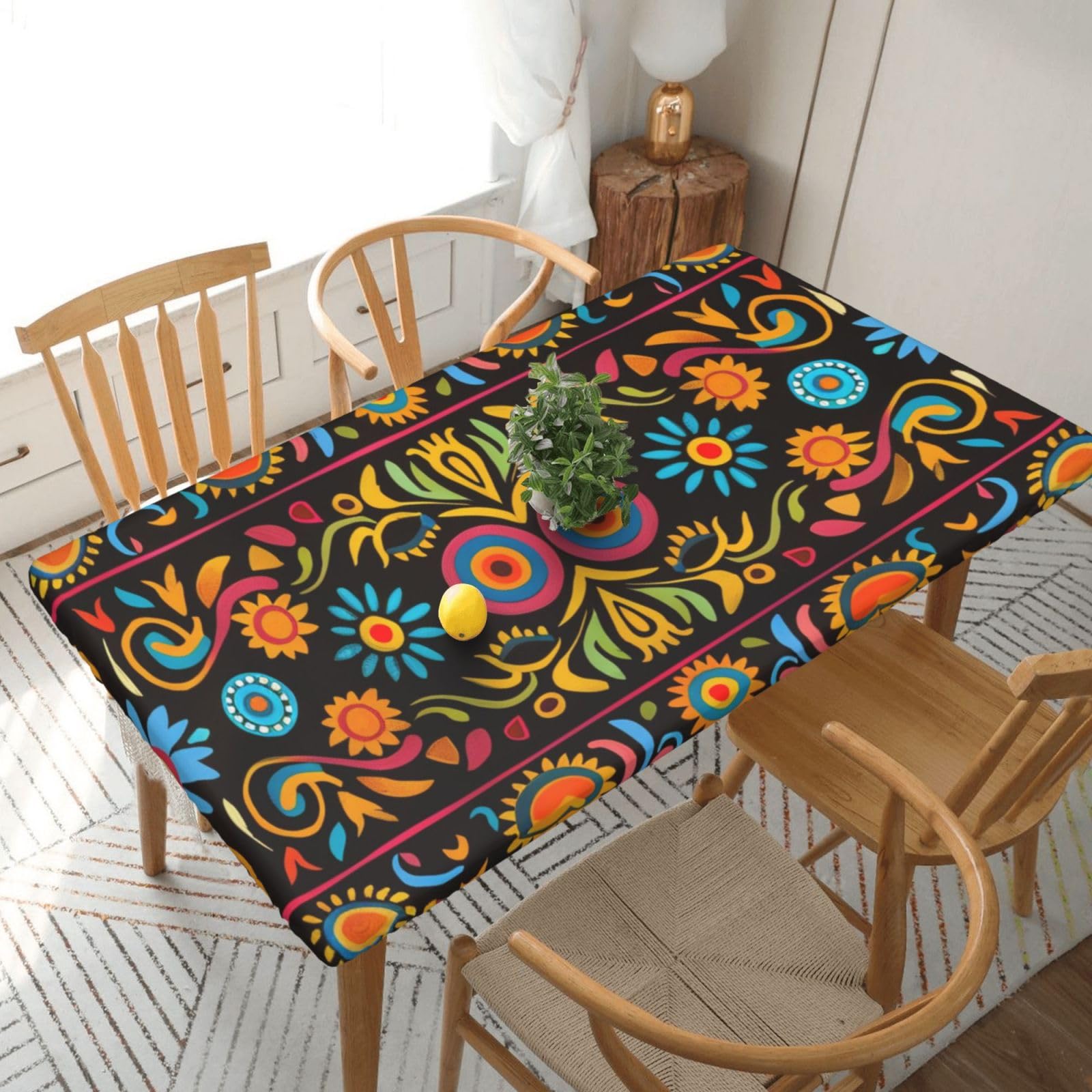 WPKJU Mexican Folk Art Boho Printed Tablecloths 5ft Rectangular Table Covers Washable Polyester Decorative Table Cloth for Dining Table Picnic Wedding