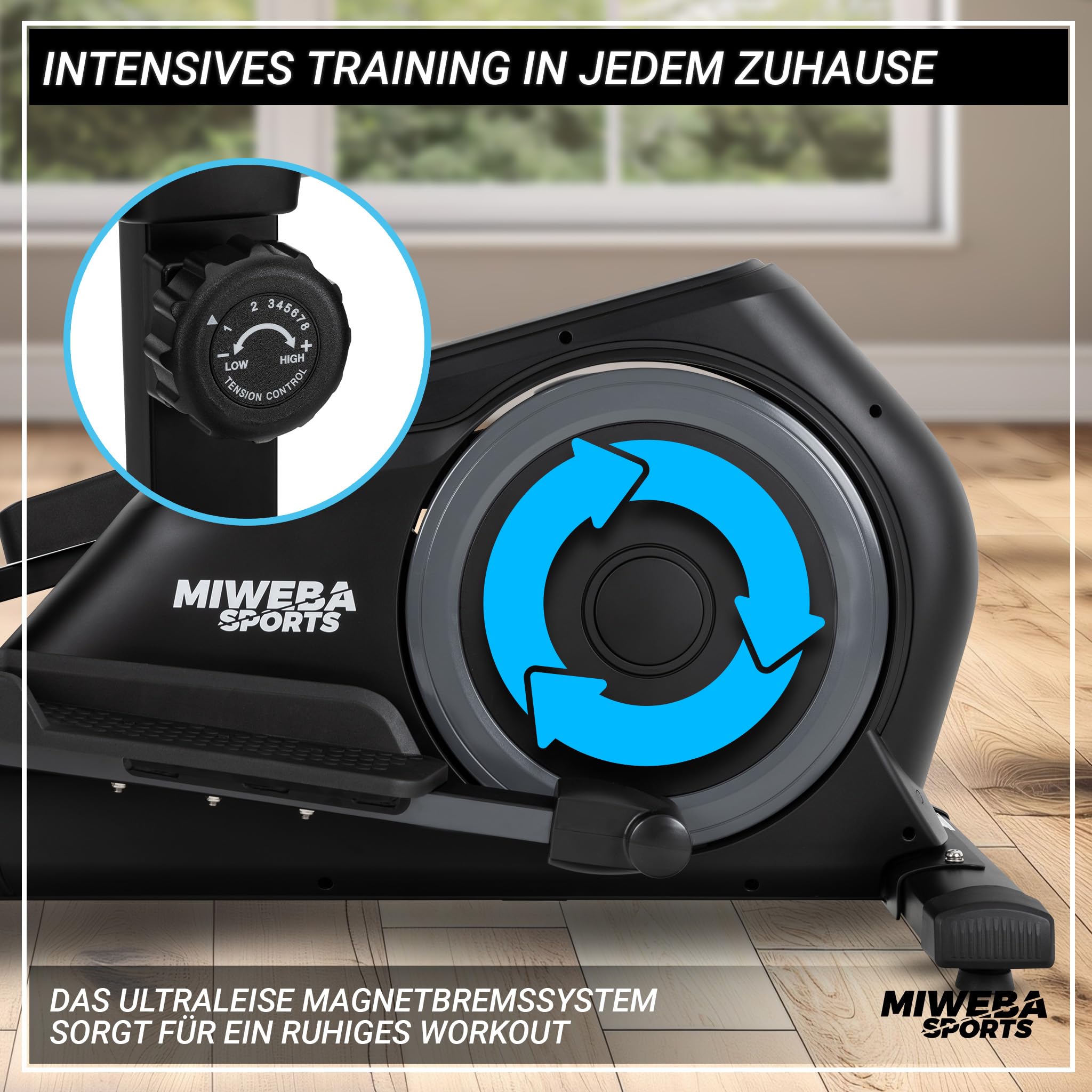 Miweba Sports Crosstrainer MC500 Stepper 7 kg Schwungmasse 120 kg Ergometer Heimtrainer leise Ellipsentrainer LCD Monitor Cardio Fitnessgerät Schwarz