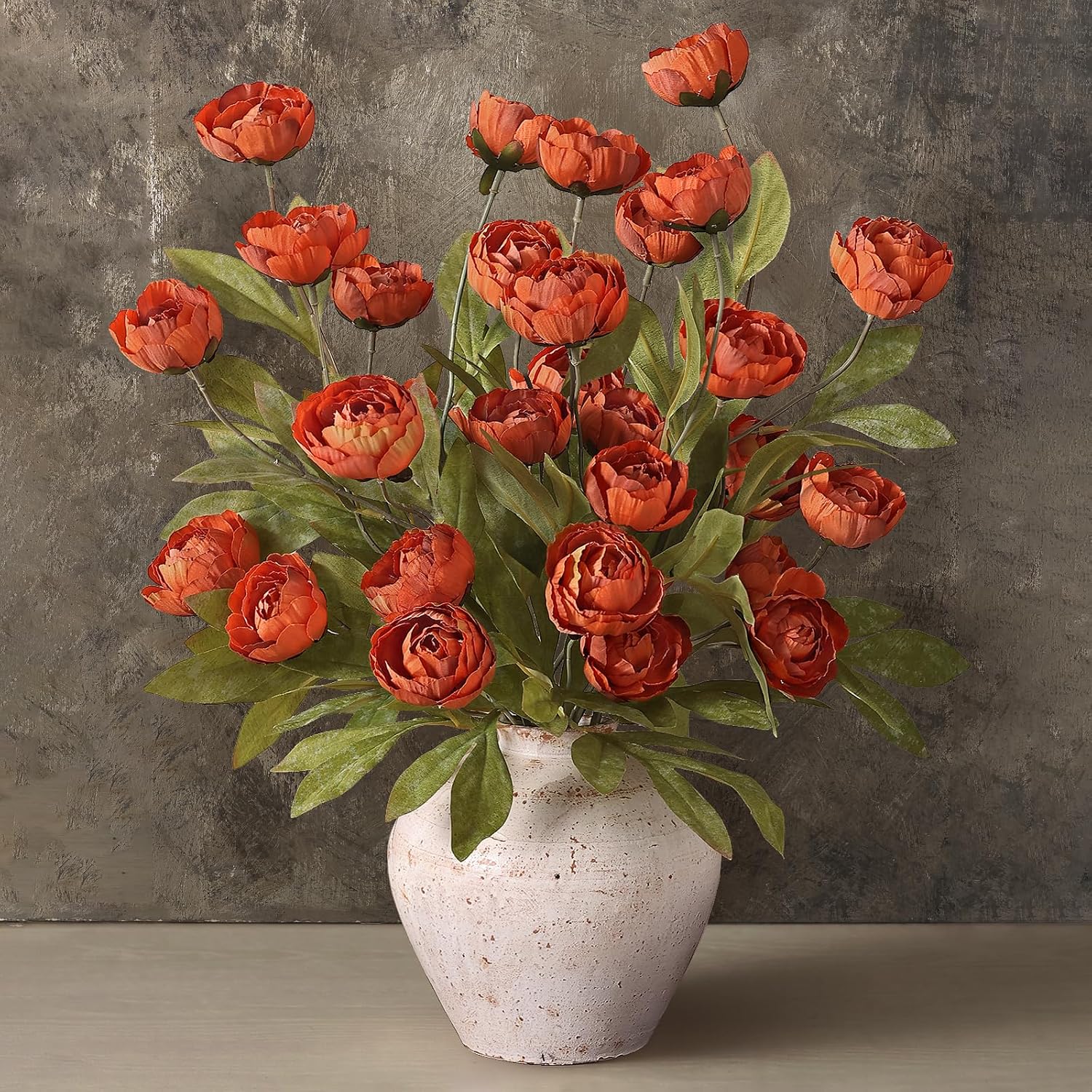 12 Pcs 27" Faux Silk Peony Artificial Fall Flowers Stems for Vase (Orange)