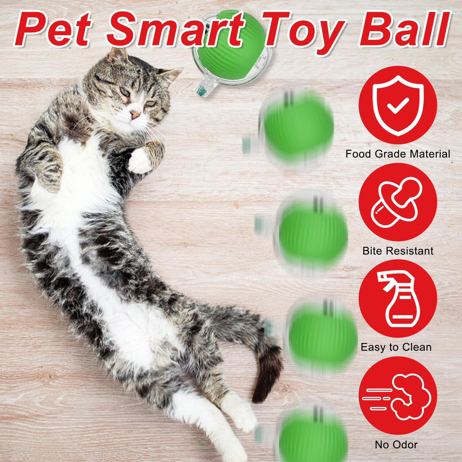 WinGlue 2 Piezas Juguete Interactivo para Gatos, Pelota Eléctrica, Cat Toy Ball, Interactiva Rolling Ball, Automático (Rojo+Verde)