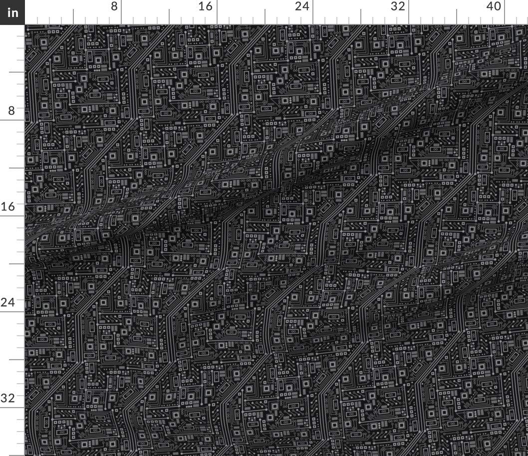 Spoonflower Fabric - Evil Robot Circuit Board Black Gray Nerd Geek Computer Electric Tech Printed on Petal Signature Cotton Fabric by The Yard - Sewing Quilting Apparel Crafts Decor