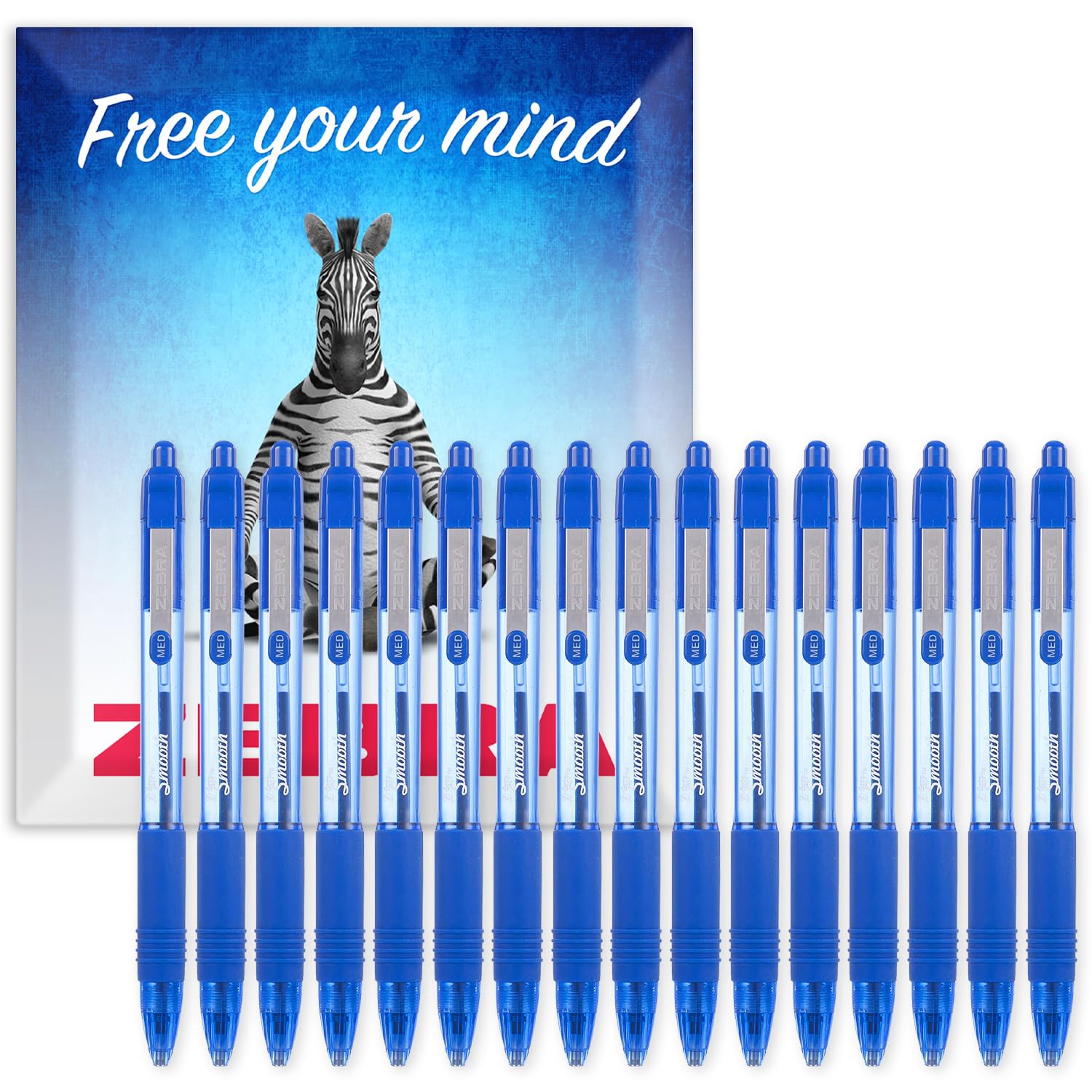 Zebra Z-Grip Smooth Ink Retractable Ballpoint Pen - 1.0mm Nib - Pack of 16 Pens - In Envelope Gift Packaging (Blue)