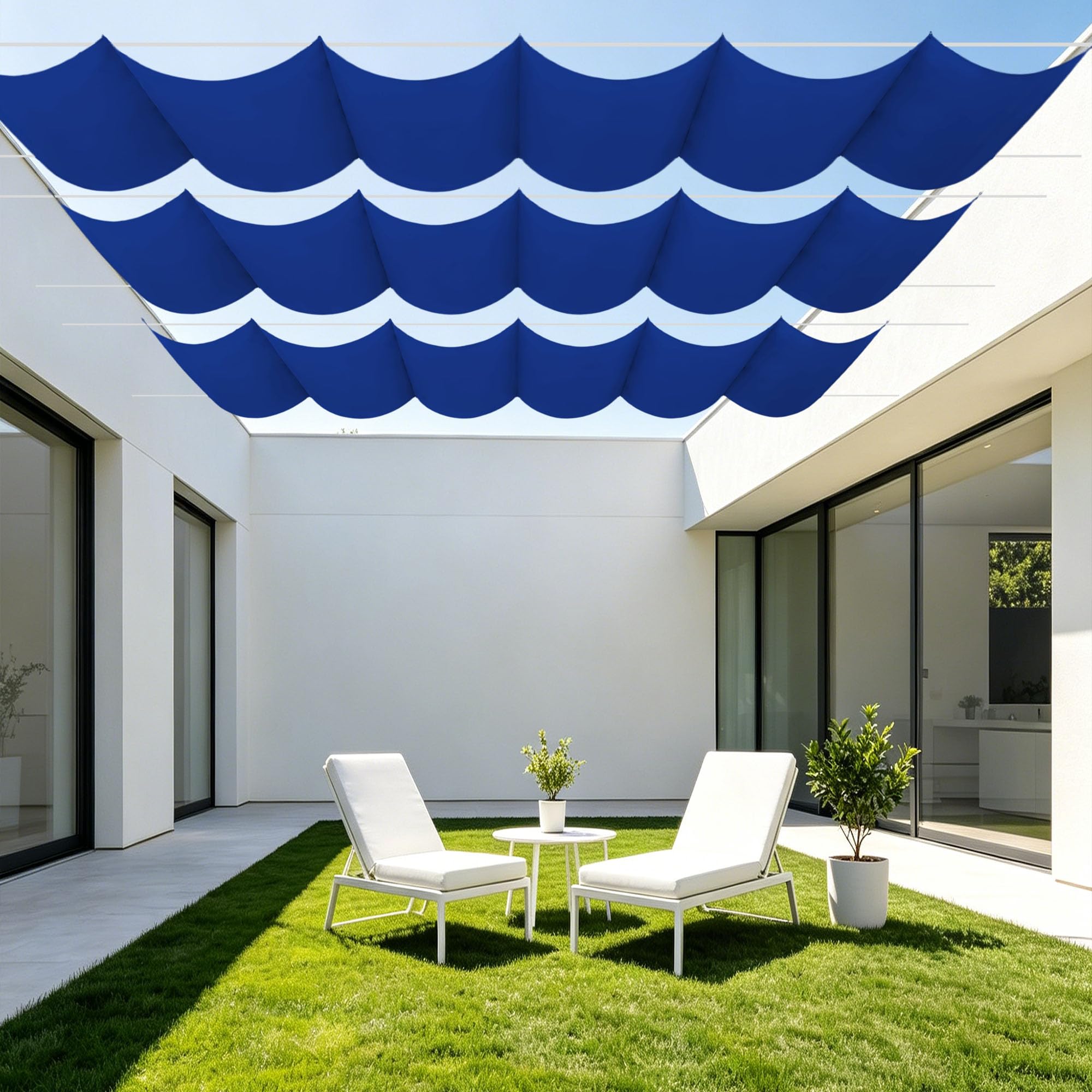 Voile ombrage rétractable vague 800 x 300 cm contre la pluie et le soleil sur balcon ou patio