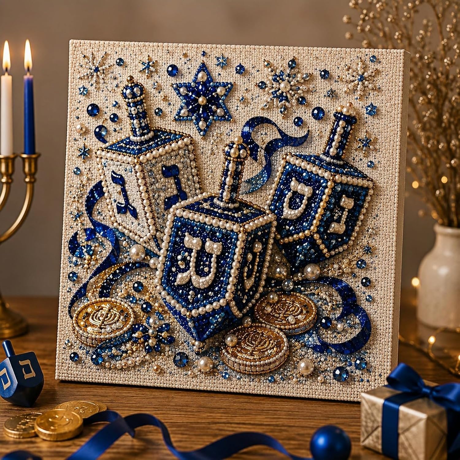DIY Hanukkah Pearl Art Kit Adults, Hanukkah Craft Set with Festival Design