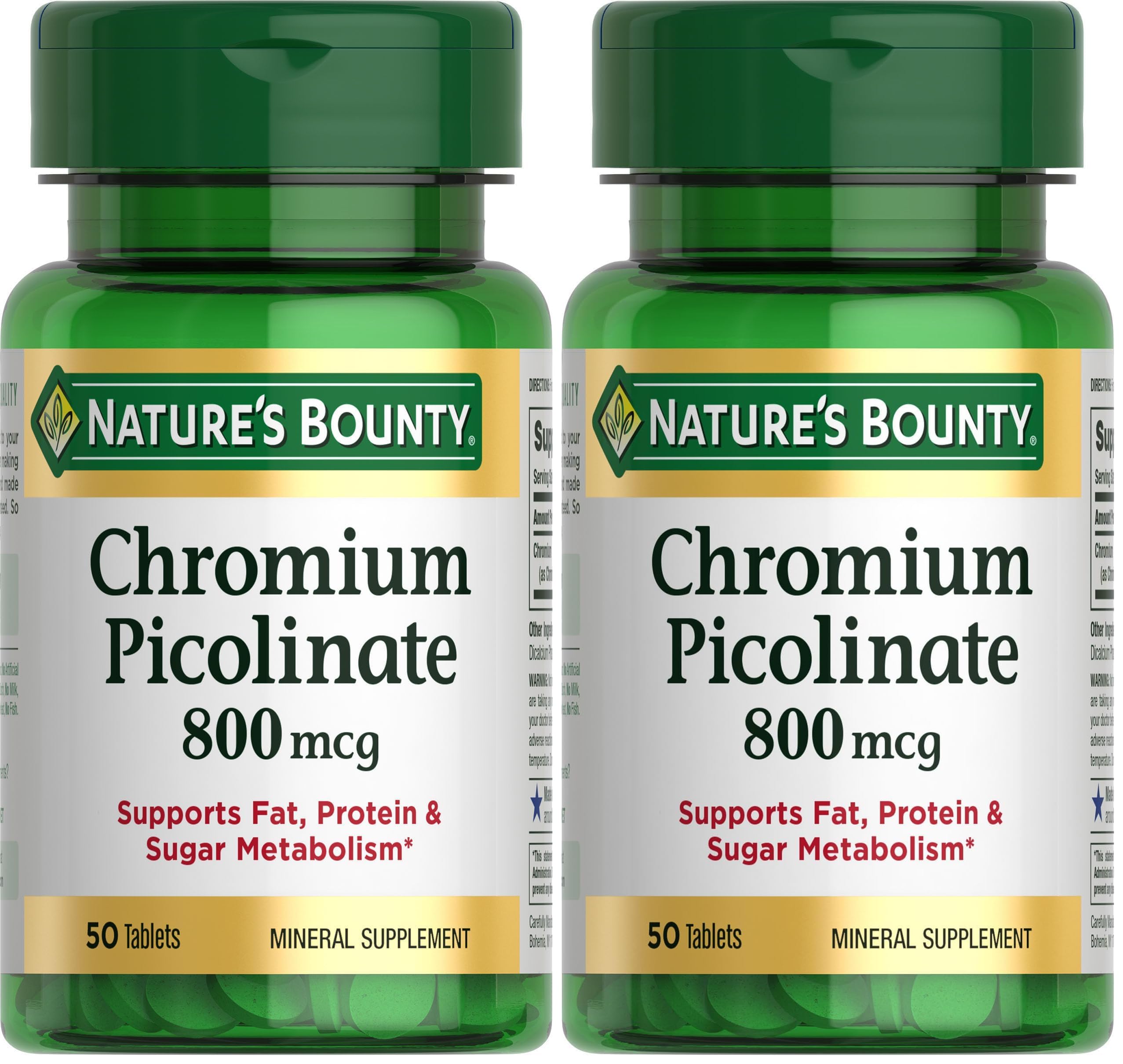 Nature's Bounty Chromium Picolinate, Supports Fat, Protein & Sugar Metabolism, Mineral Supplement, 800 mcg, 50 Tablets — Amazon image 7