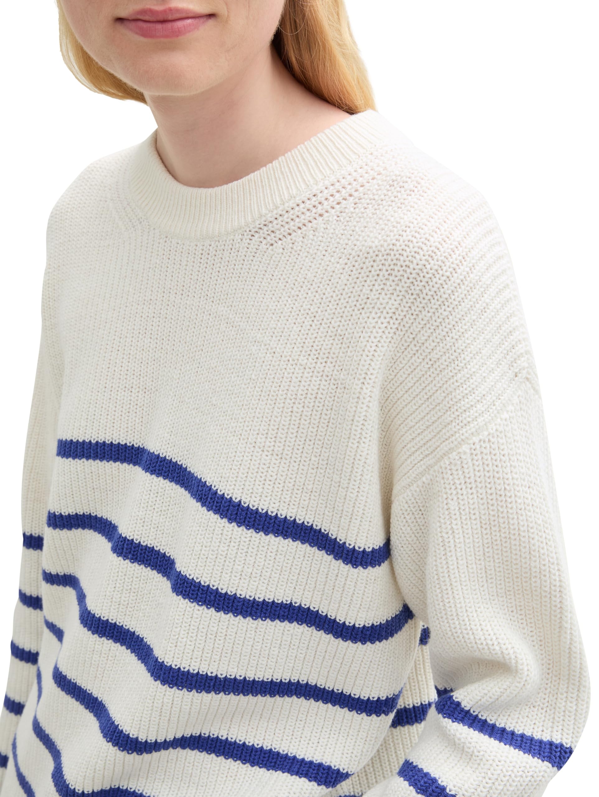 Tom Tailor Denim Damen 1043328 Basic Strickpullover mit Streifen (1er Pack)