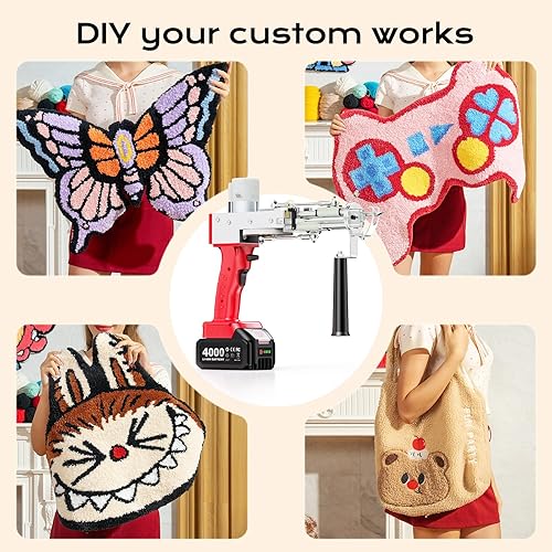Miniatura 9 de BESGEER Pistola de acolchonamiento de alfombra inalámbrica con kit de recortadora de alfombras, kit de iniciación con 2 baterías de 4.0 Ah, pistola