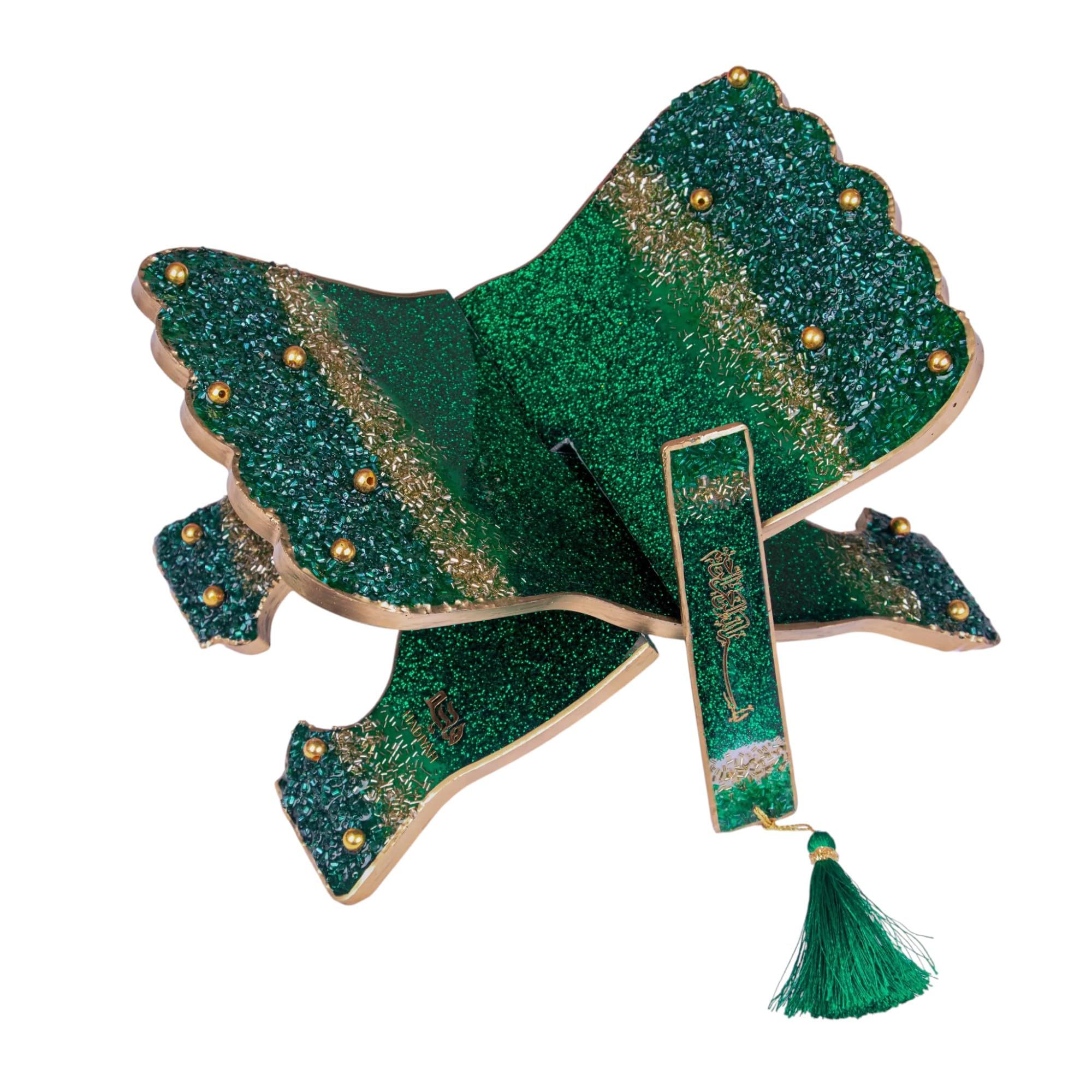 HADIYAH Green Bling Designer Quran Rehal with Bookmark | Handmade Resin Quran Stand-image-47
