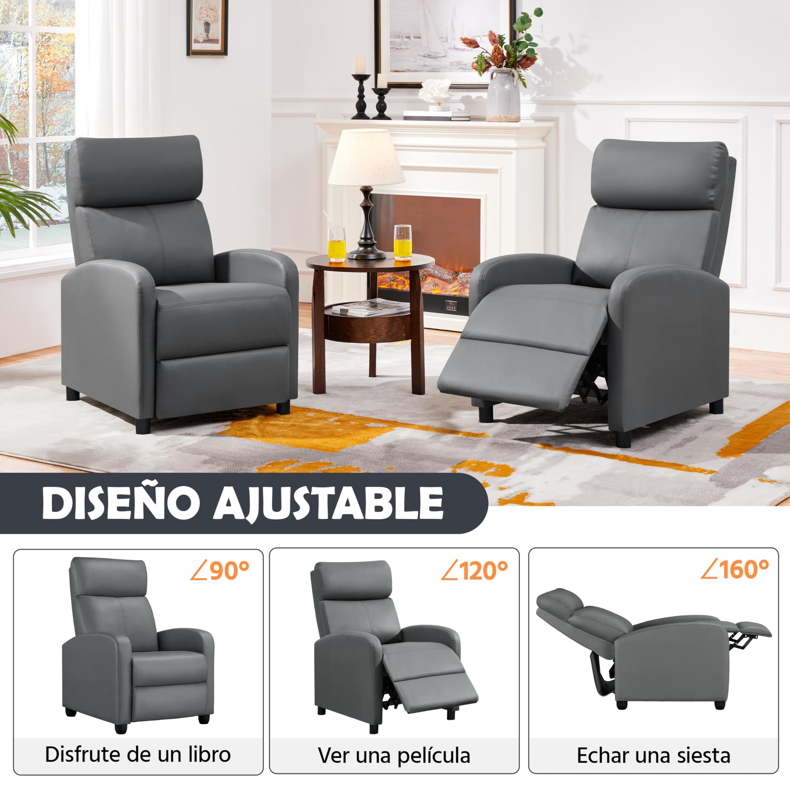Yaheetech Sillón de Masaje Silla Relax Butaca Sofá Ajustable de Relajación con Función Reclinable para Sala de Estar y Dormitotio Gris