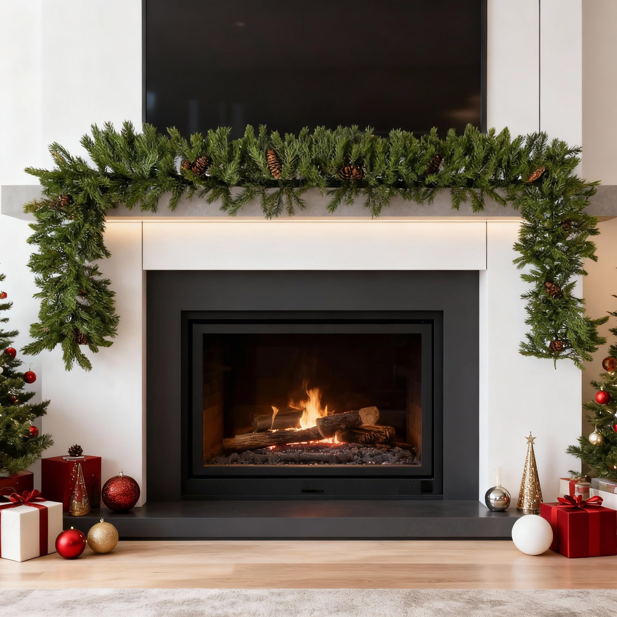 Künstliche Tannengirlande 270 cm aus 100% Spritzgussnadeln – mit echten Tannenzapfen & Aufhängeöse – realistische Weihnachtsgirlande für Kamin, Tür, Fenster & Tischdeko