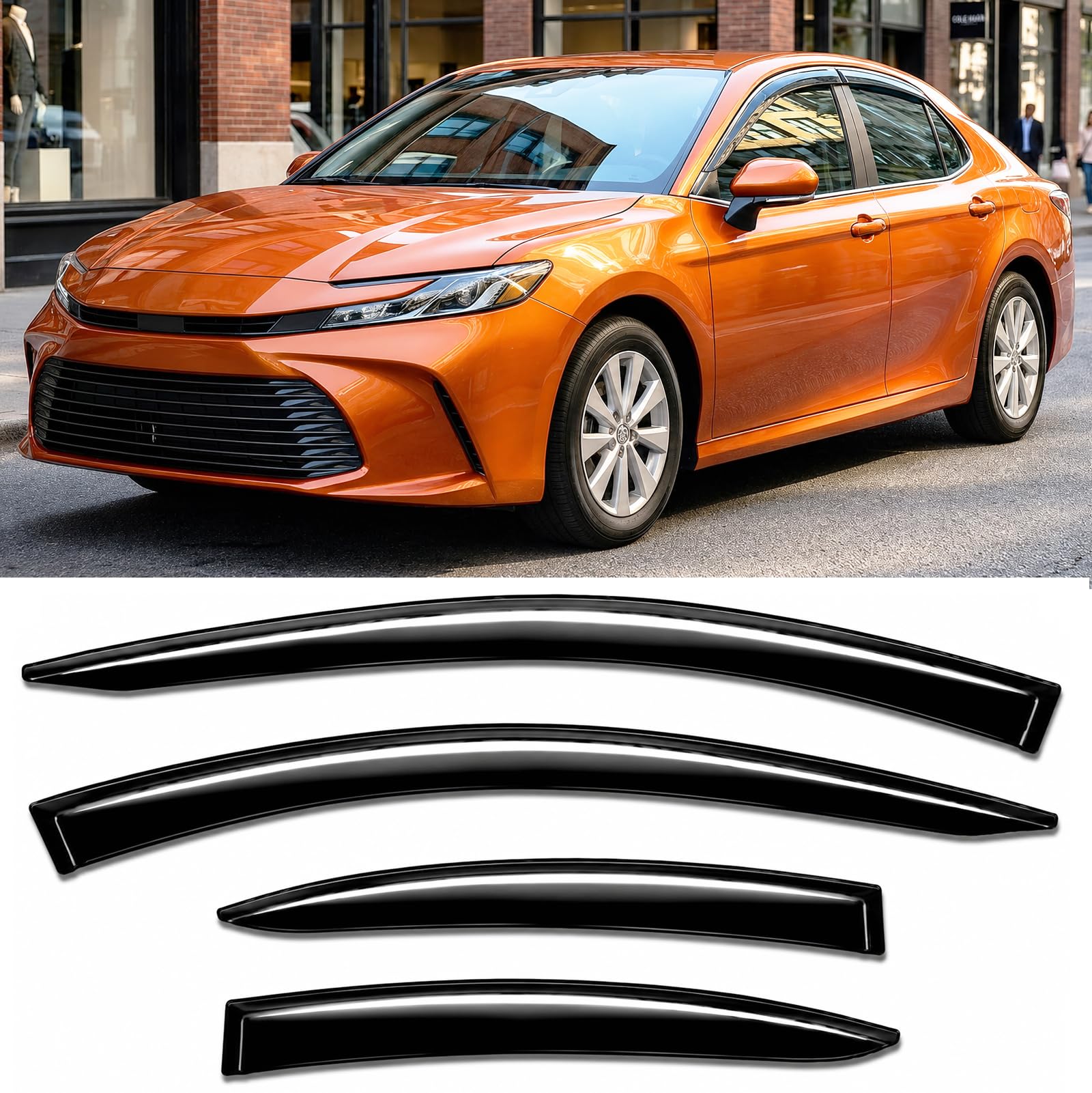 2025 2026 Tape-On Rain Guards for Toyota Camry Side Window Visor Deflectors, LE SE XLE XSE Nightshade, Durable Tinted Vent Shades