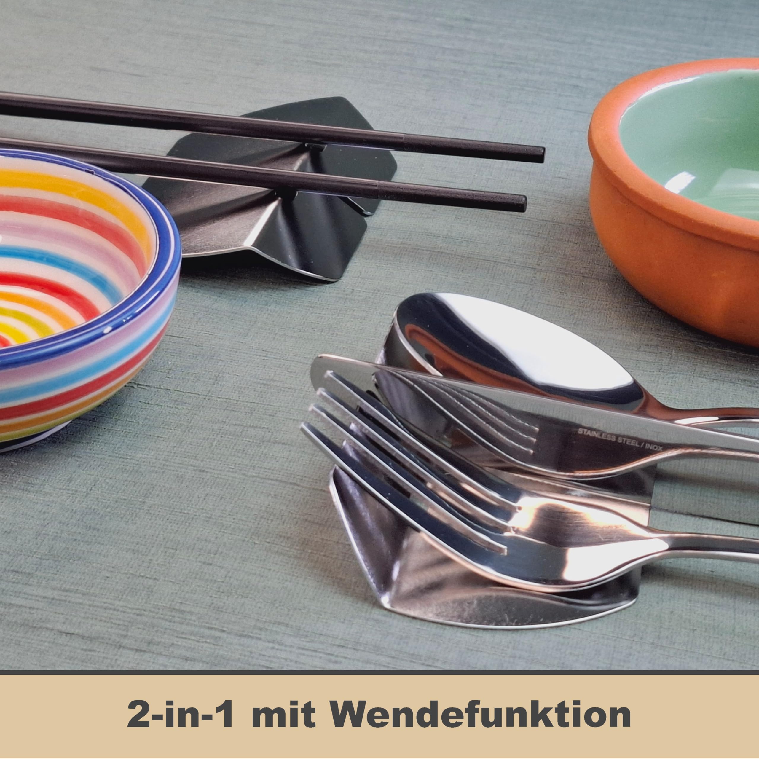 Besteck Ablage Tisch für Messer Gabel Löffel SET 8 Stück Edelstahl Messerbank Stäbchenablage poliert silber