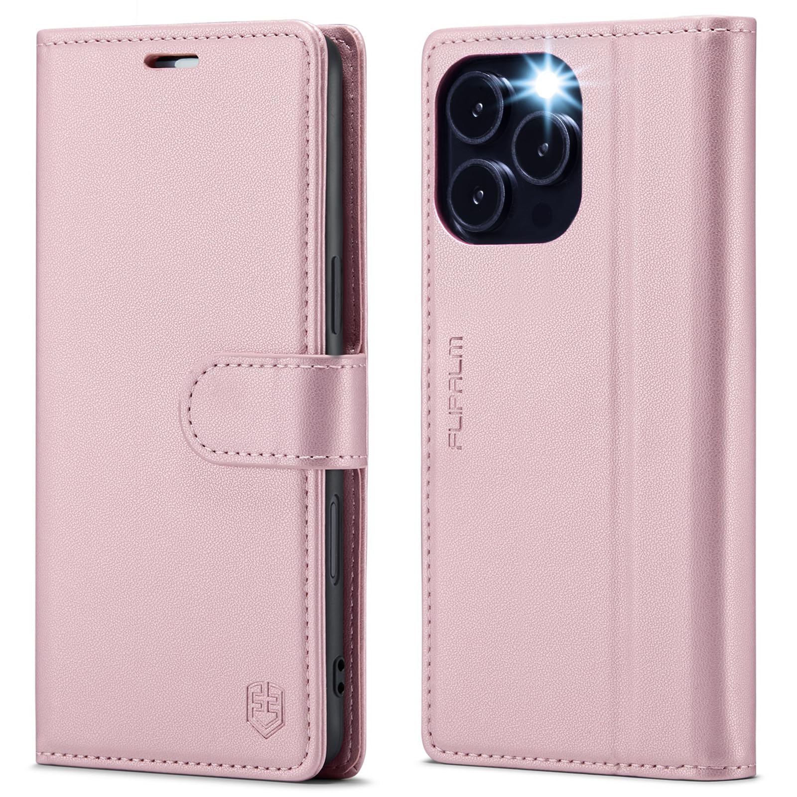 Wallet Case for iPhone 16 Pro, RFID Blocking Credit Card Holder, PU Leather Folio Flip Kickstand Protective Shockproof Cover for Apple 16 pro (Pink,
