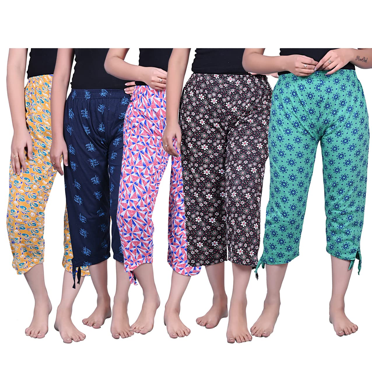Women's Cotton Capri for Women, Nightwear Printed 3/4 Pyjama Prints May Vary (Assorted colours) combo pack of 5-image-22