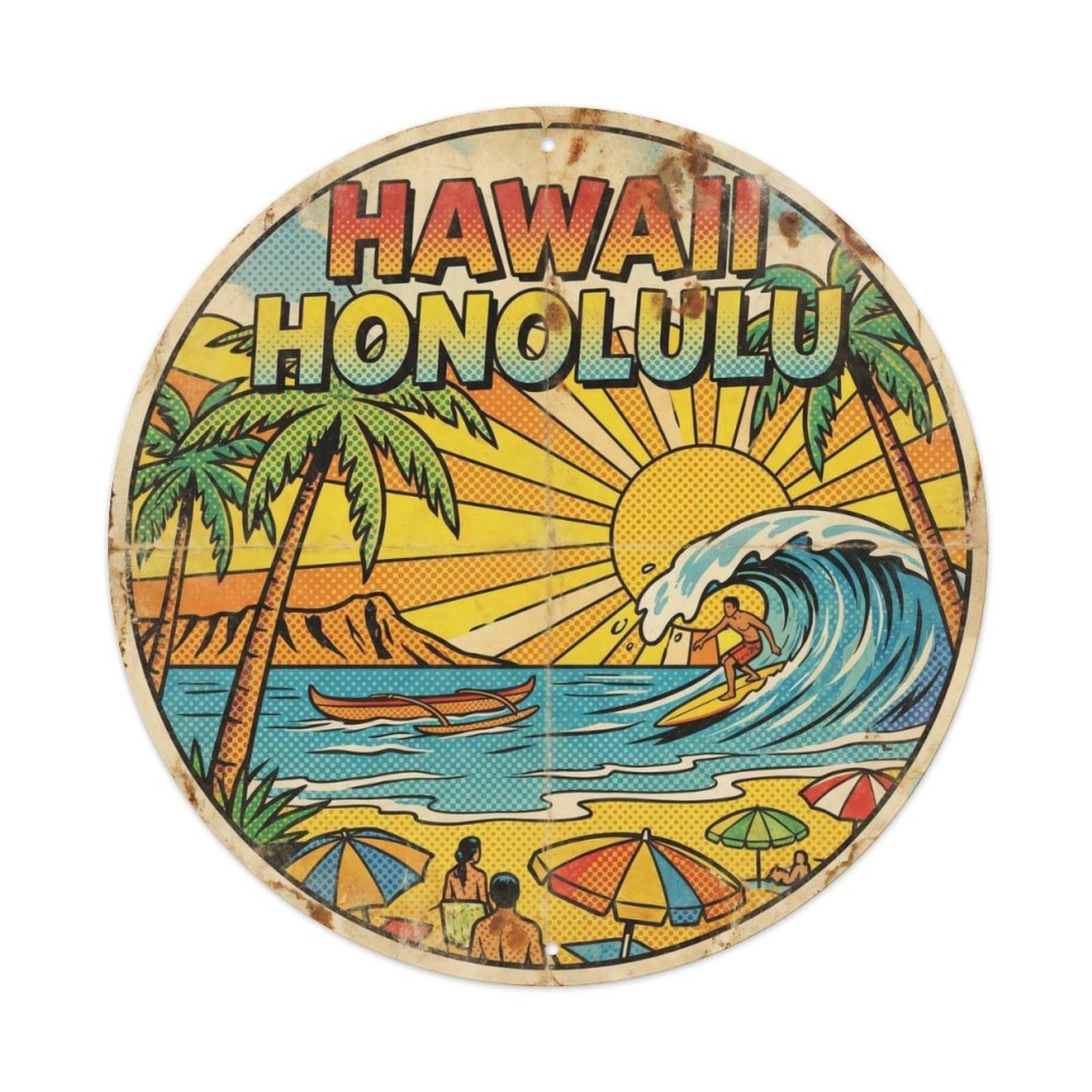 Hawaii Honolulu Volcanic Island Pop Color Metal Tin Sign