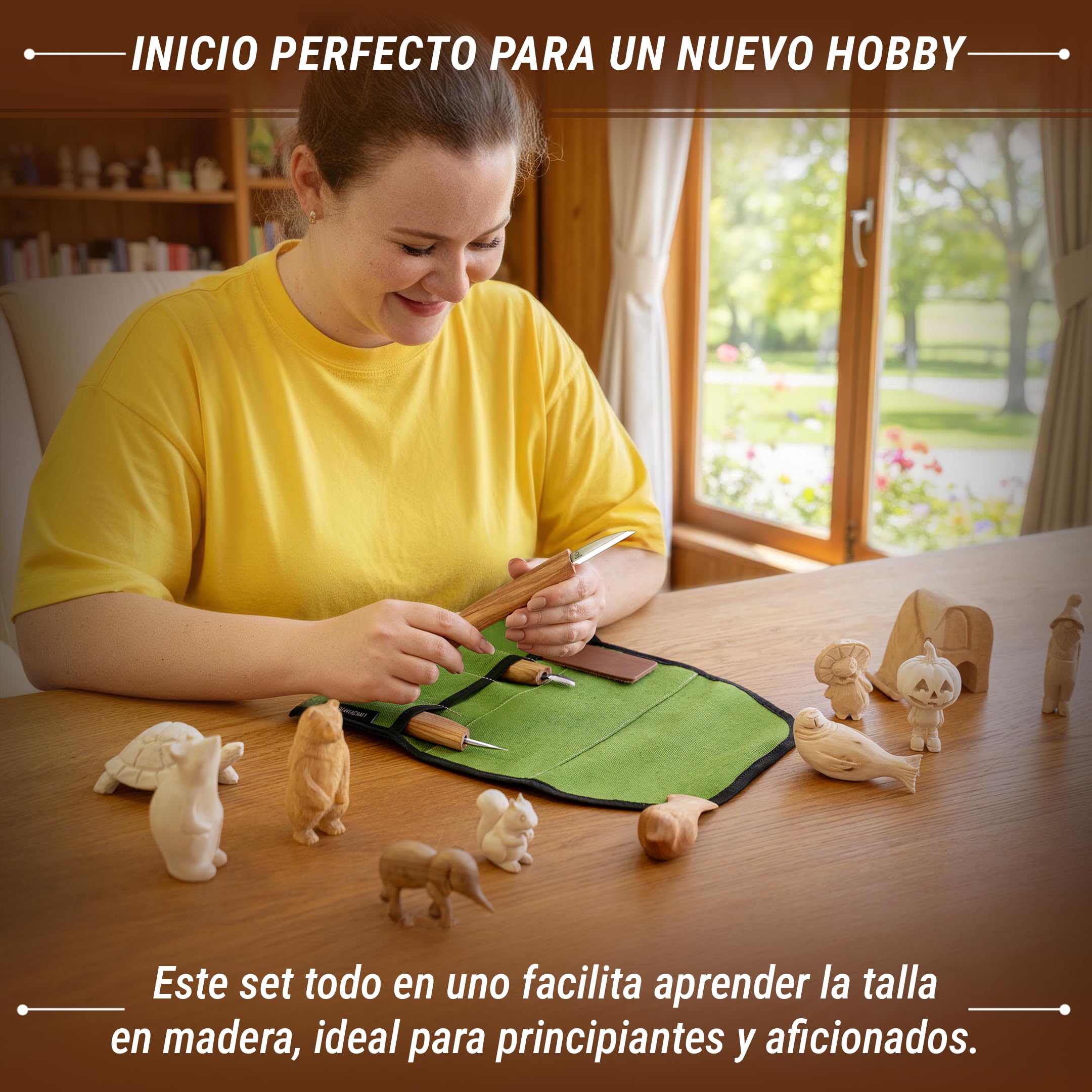 BeaverCraft Kit Cuchillos Tallado Madera S15 – Kit Whittling para Principiantes y Niños, Con Cuchillo Detalle Sloyd, Correa de Cuero, Compuesto de Pulido y Tutoriales