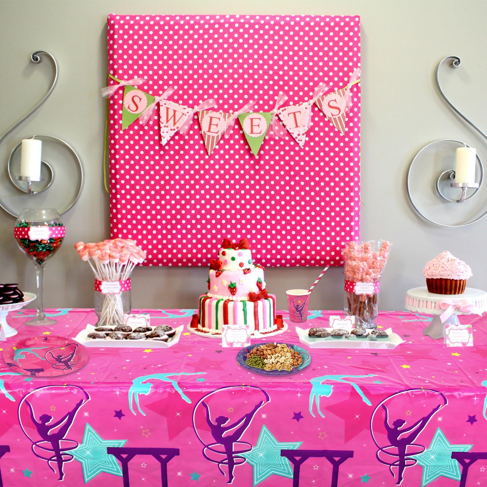 Tovaglie Tema Ginnastica - 3 Pezzi, 130x220 Cm, Per Feste Compleanno