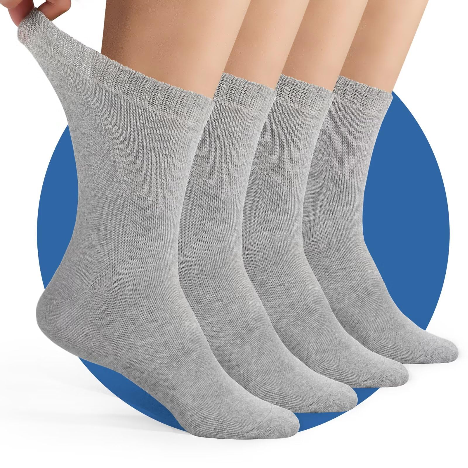 TUUHAW Diabetikersocken Herren Diabetiker Socken Damen 4 Paar ohne Gummibund Comfort Baumwolle 43-46 Grau Venenfreundlich Herrensocken Gesundheitssocken ohne Bund