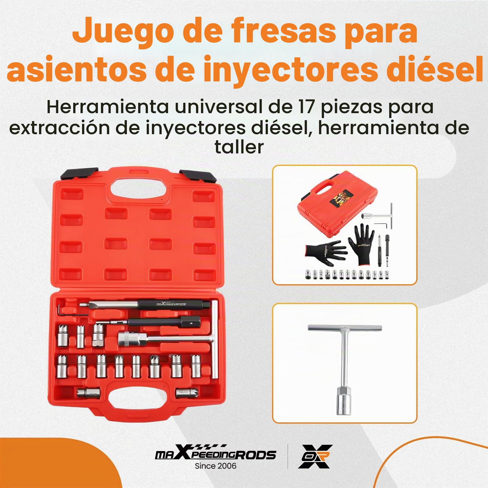maXpeedingrods Juego de fresas para inyectores diésel 17TLG 17mm 19mm | Saca-inyectores y asiento sello, cortasiento diésel, fresa asiento boquillas, Rojo