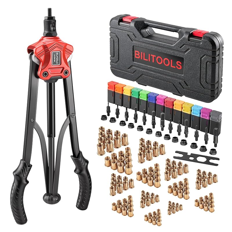 Kit de Rebitador de Porca BILITOOLS com Alavancagem 45:1, 43,2 cm, Mandris Métricos e SAE, 13 peças