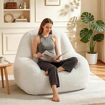 Homguava Bean Bag Chairs for Adults,Giant Beanbag Couch Adult Bean Bag Chair with Filler Included,Modern Lazy Sofa Comfy Chair for Living RoomWhite