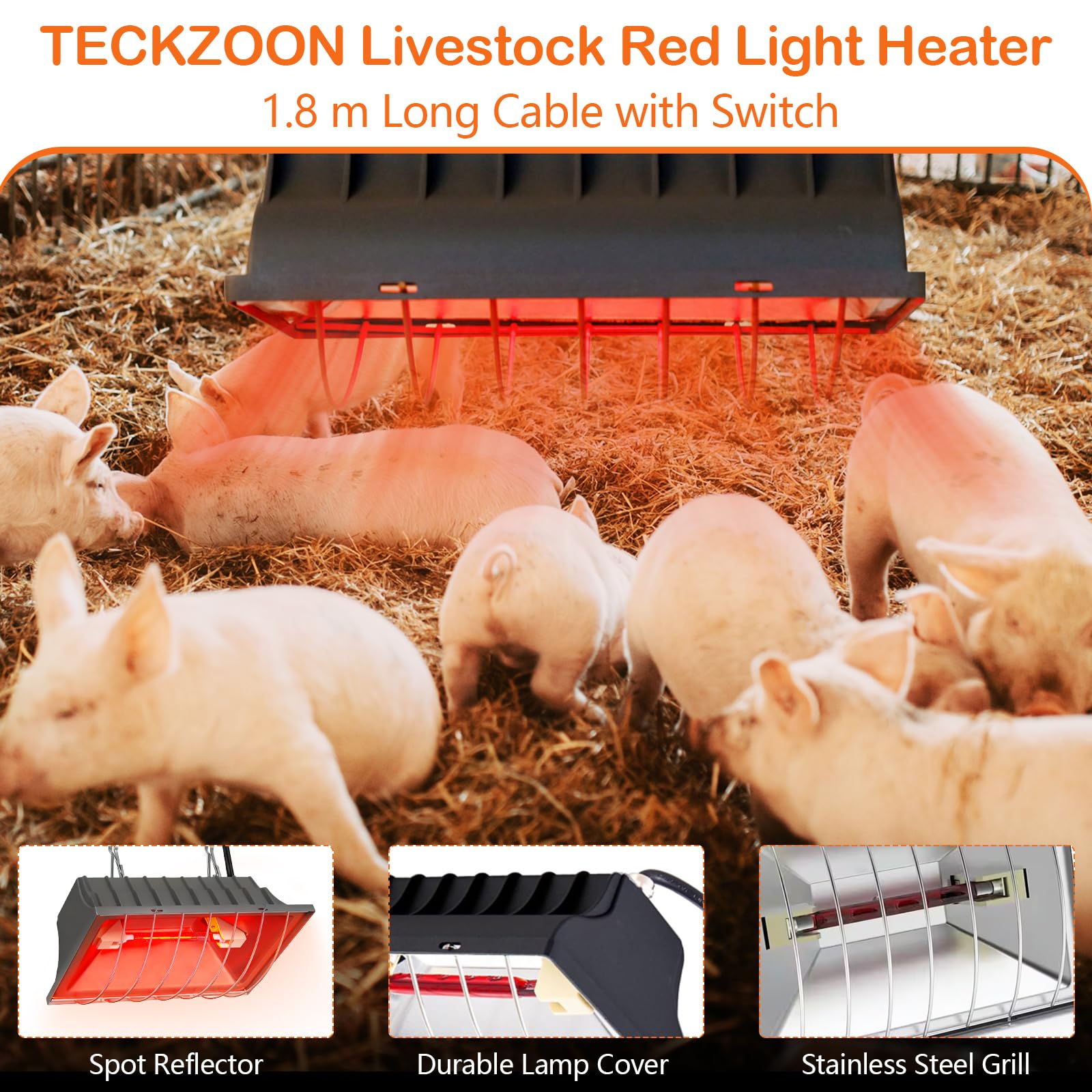 Lámpara calefactora para pollitos 175w, calefacción infrarroja con termostato de bajo consumo, placa calefactora para gallinero con cable de 1,8 m, ideal para gallinas, patos, cachorros y mascotas