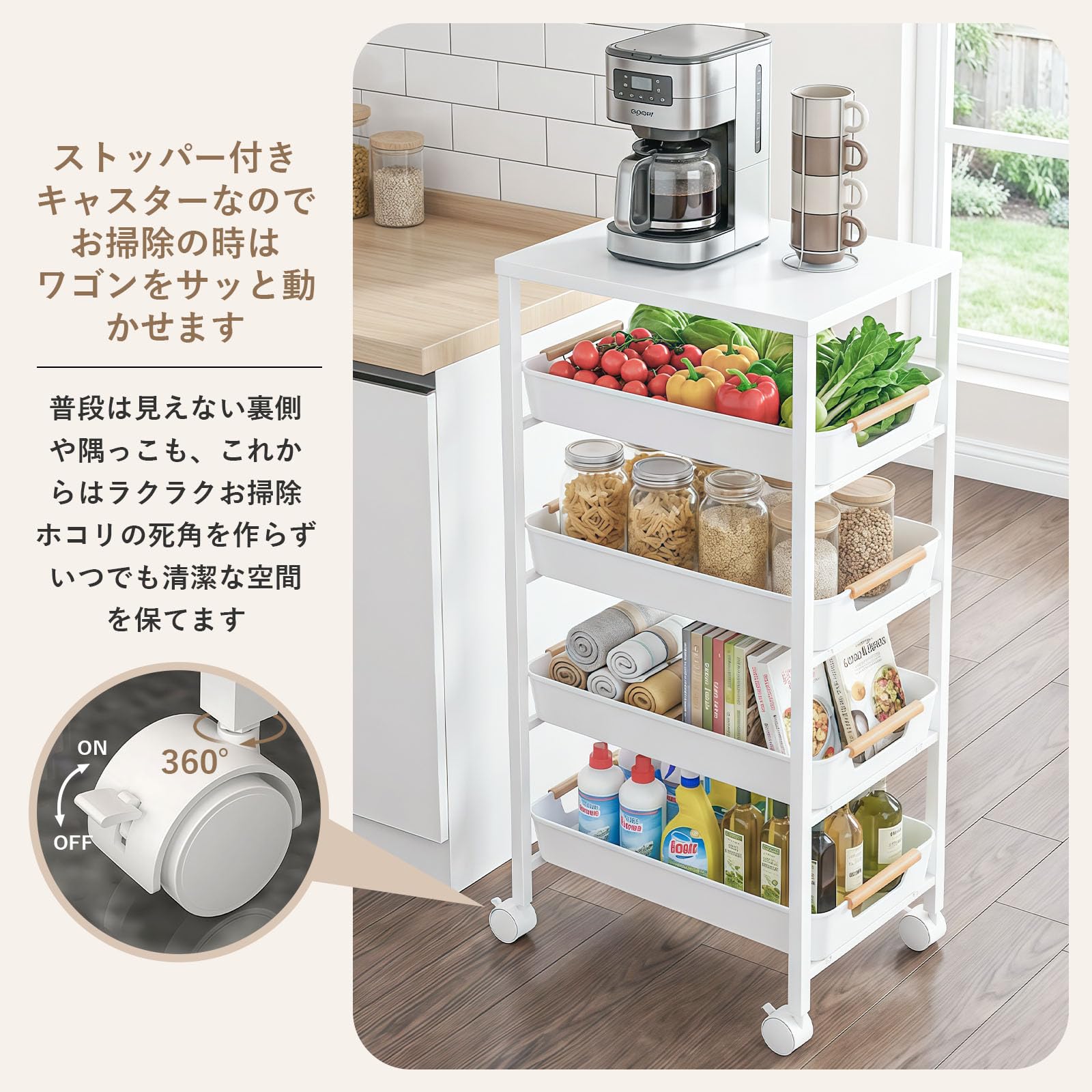 スリムサイズ キッチン収納ワゴン 幅55 Amazon.co.jp: キッチンワゴン 天板付き スライド式 スリムワゴン 隙間