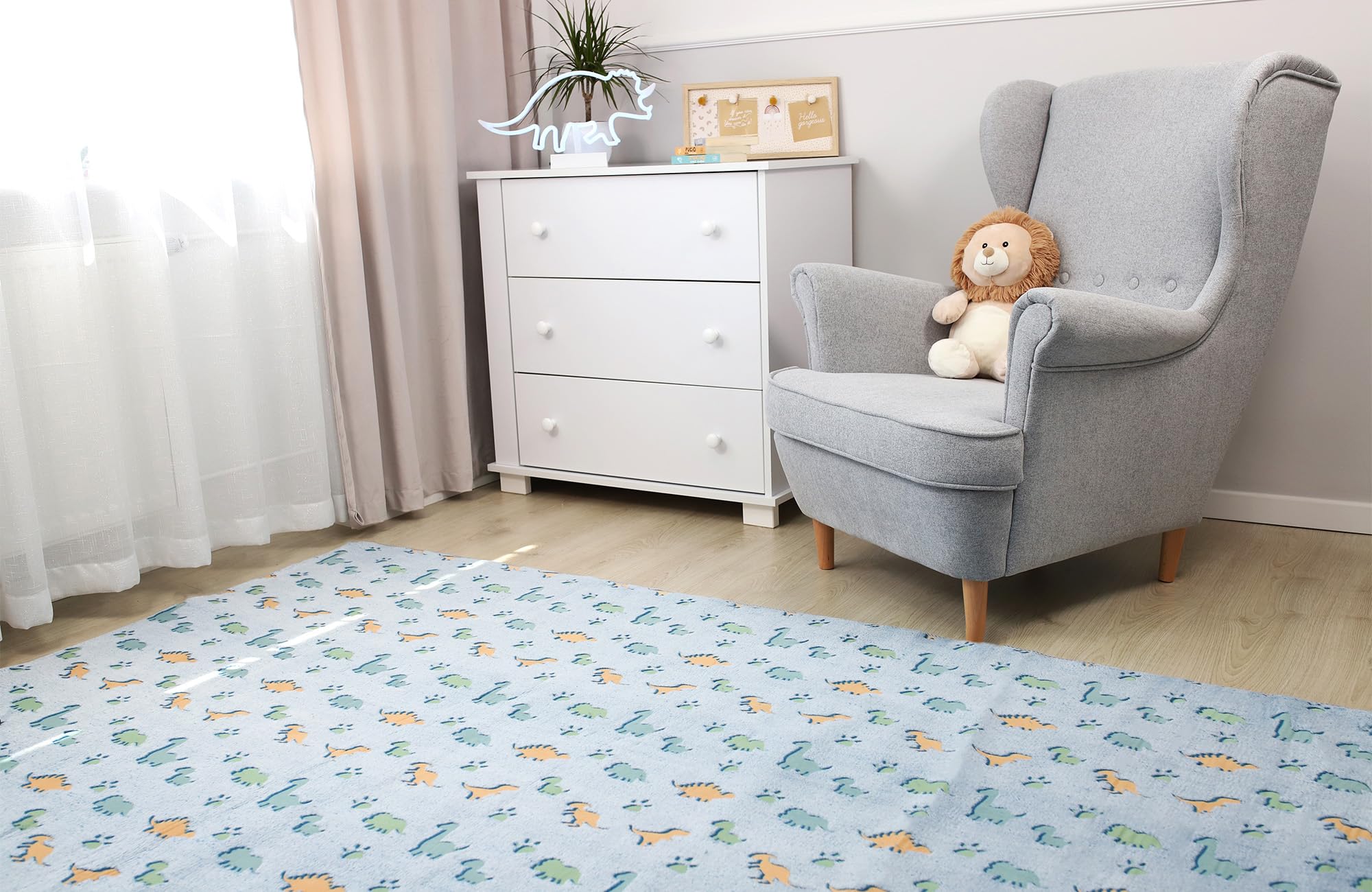 Tappeto Fluorescente Per Cameretta Bambini 100x160 Cm - Morbido Antiscivolo Con Dinosauri O Stelle - Foto 4