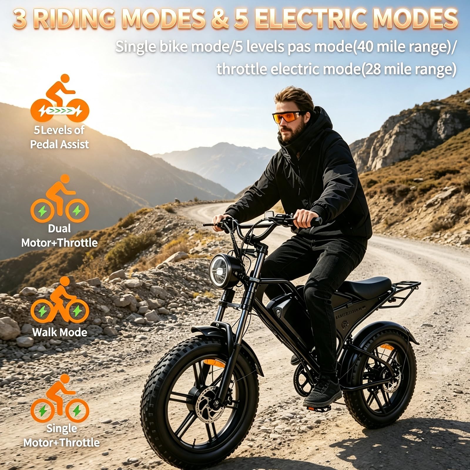 Bicicletta elettrica da fuoristrada, batteria rimovibile da 48 V e 20 Ah, | Freni a disco idraulici, motore brushless, pneumatici larghi, sospensioni integrali per carichi pesanti, 5 marce e 7 rapporti