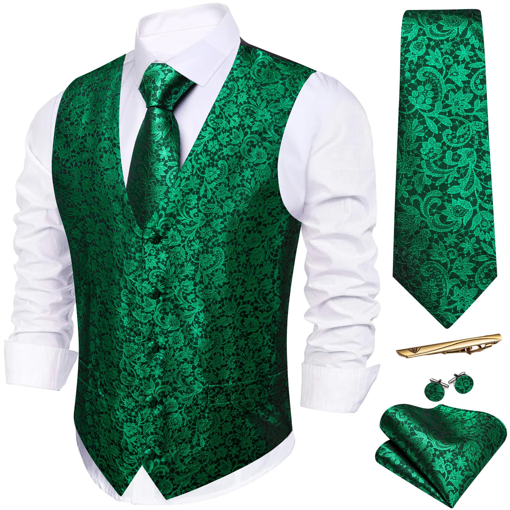 Barry.Wang Men's Suit Vest Formal/Casual Paisley Silk Tie Vests 5PCS