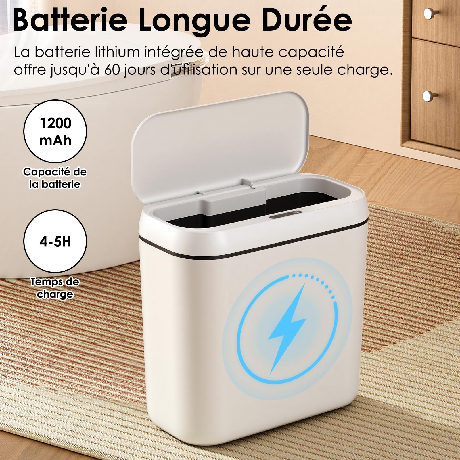 Cubo de Basura Inteligente Silencioso Cubo Basura Automatico Carga USB Cubos Basuras con Sensor Papelera Inteligente Papelera Baño con Sensor para Cocinas, Oficinas, Salones y Baños
