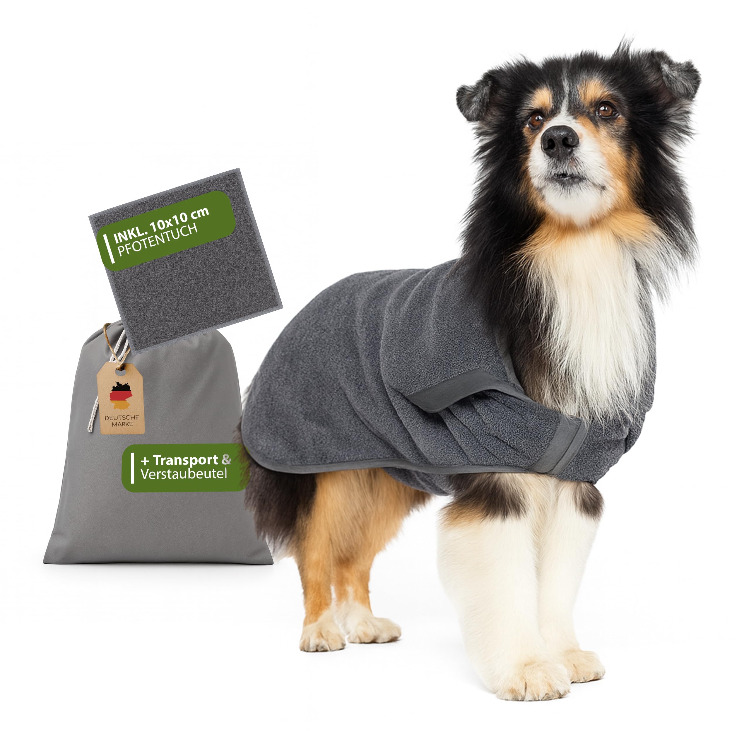 Kamboh® - Premium Hundebademantel inkl. Pfoten-Handtuch 100% Frottee-Baumwolle (Gr. M mittlere Hunde 9-14kg) - Bademantel & Hundemantel (extra saugfähig) - Hunde-Handtuch & Badetuch verstellbar